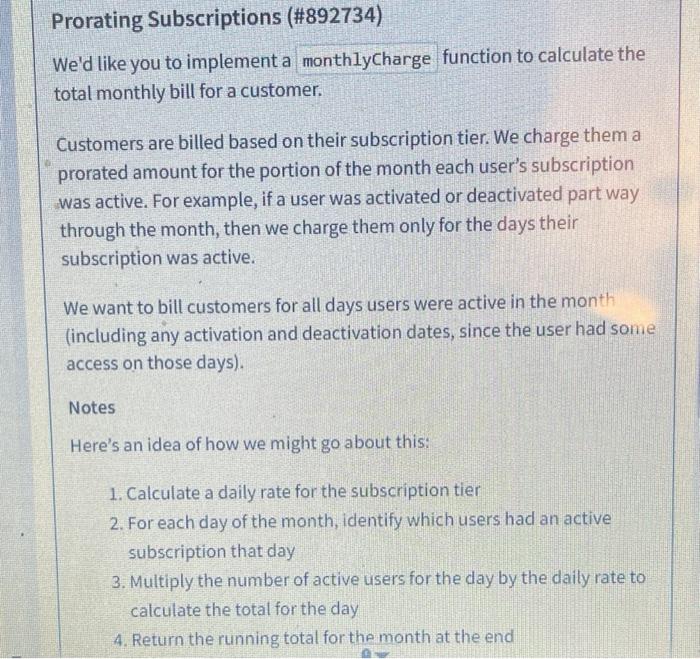 Prorating Subscriptions Background Our Company Has Started Selling To Larger Customers So We Are Creating Subscription 2