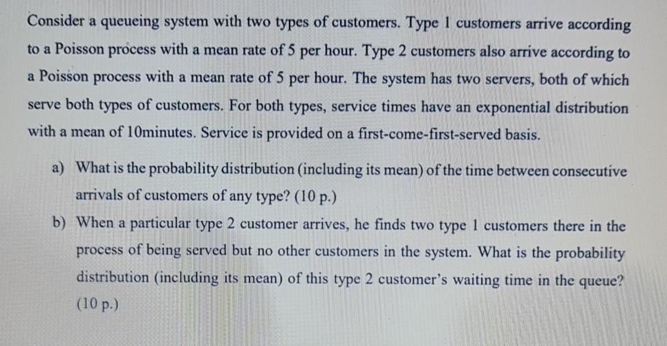 Consider A Queueing System With Two Types Of Customers Type 1 Customers Arrive According To A Poisson Process With A Me 1