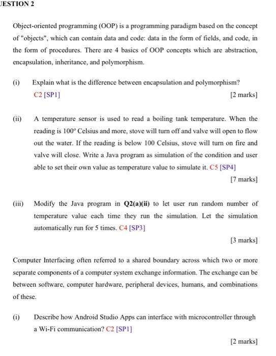 Jestion 2 Object Oriented Programming Oop Is A Programming Paradigm Based On The Concept Of Objects Which Can Conta 1