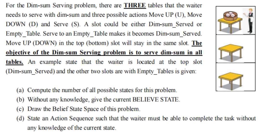 For The Dim Sum Serving Problem There Are Three Tables That The Waiter Needs To Serve With Dim Sum And Three Possible A 1