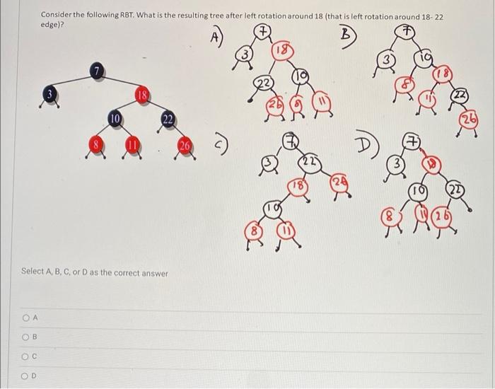 Oa B Oc Consider The Following Rbt What Is The Resulting Tree After Left Rotation Around 18 That Is Left Rotation Arou 1