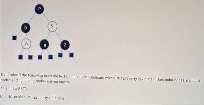 B A P R S N Determine If The Following Trees Are Rbts If Not Clearly Indicate Which Rbt Property Is Violated Dark Col 1
