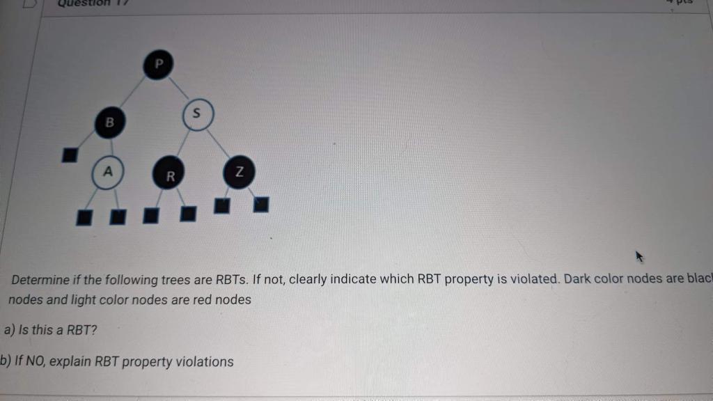Question 17 B P R Determine If The Following Trees Are Rbts If Not Clearly Indicate Which Rbt Property Is Violated Da 1