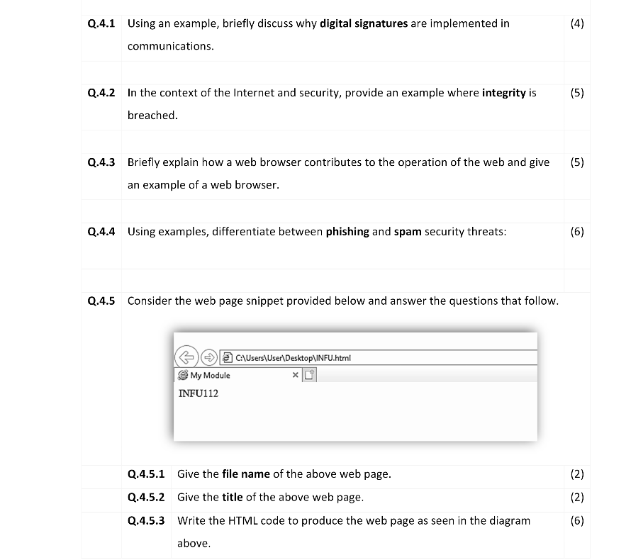 Q 4 1 Using An Example Briefly Discuss Why Digital Signatures Are Implemented In Communications Q 4 2 In The Context O 1