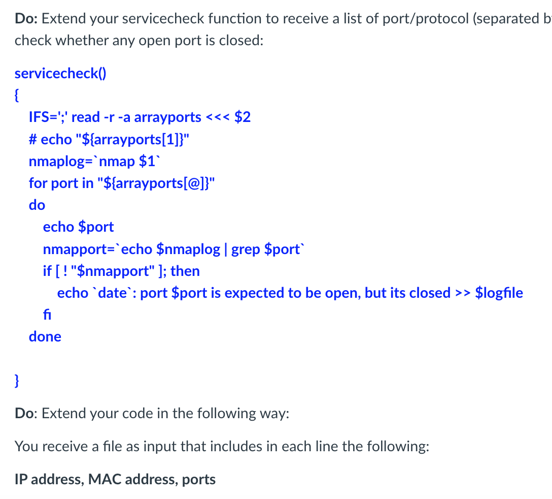 Do Extend Your Servicecheck Function To Receive A List Of Port Protocol Separated B Check Whether Any Open Port Is Clo 1