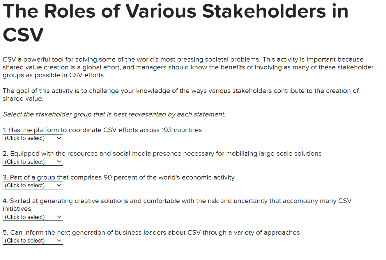 The Roles Of Various Stakeholders In Csv Csv A Powerful Tool For Solving Some Of The World S Most Pressing Societal Prob 1