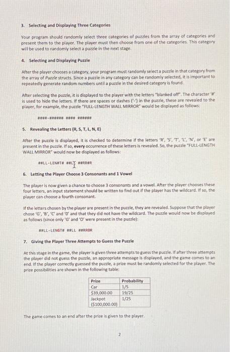 This Assignment Requires You To Write A Program To Simulate The Bonus Round Of The Television Game I Show Wheel Of For 2