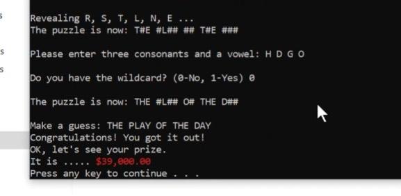 This Assignment Requires You To Write A Program To Simulate The Bonus Round Of The Television Game I Show Wheel Of For 6