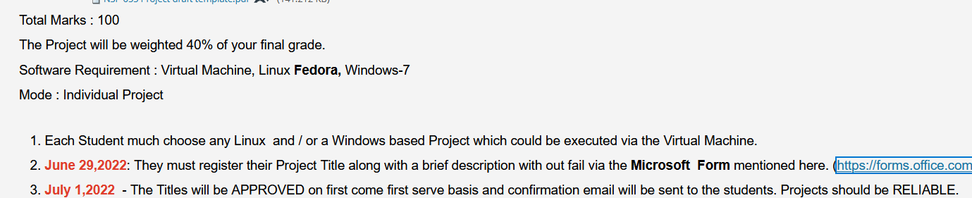 Total Marks 100 The Project Will Be Weighted 40 Of Your Final Grade Software Requirement Virtual Machine Linux Fed 1