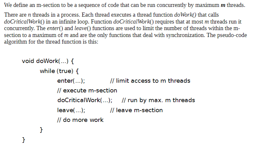 We Define An M Section To Be A Sequence Of Code That Can Be Run Concurrently By Maximum M Threads There Are N Threads I 1