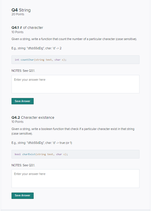 Q4 String 20 Points Q4 1 Of Character 10 Points Given A String Write A Function That Count The Number Of A Particular 1