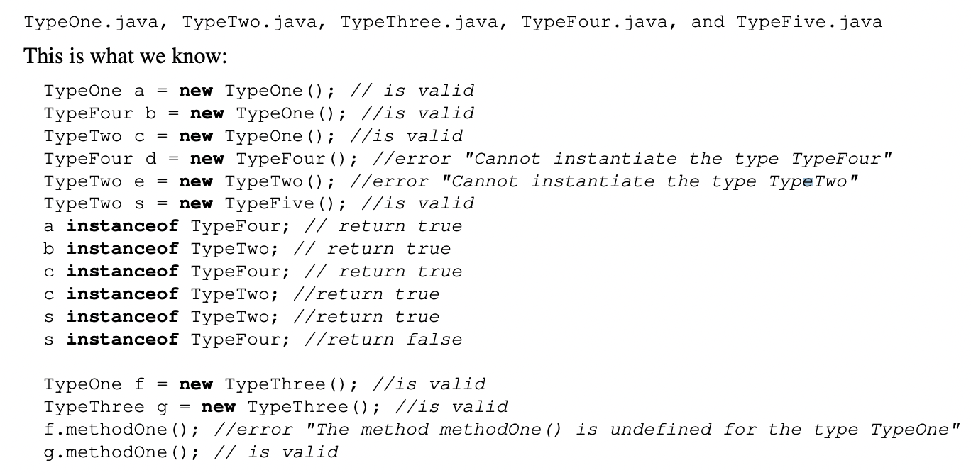 For Type1 To Type5 Files Complete The Header With The Format Below Choosing Between Class Or Interface Extends Or Impl 1
