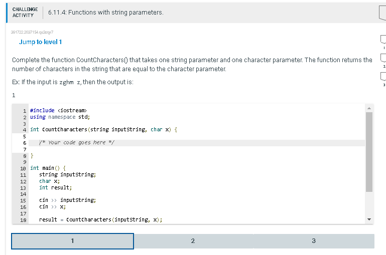 Challenge Activity 301722 2037154 Xxxxy7 Jump To Level 1 Complete The Function Countcharacters That Takes One String P 1
