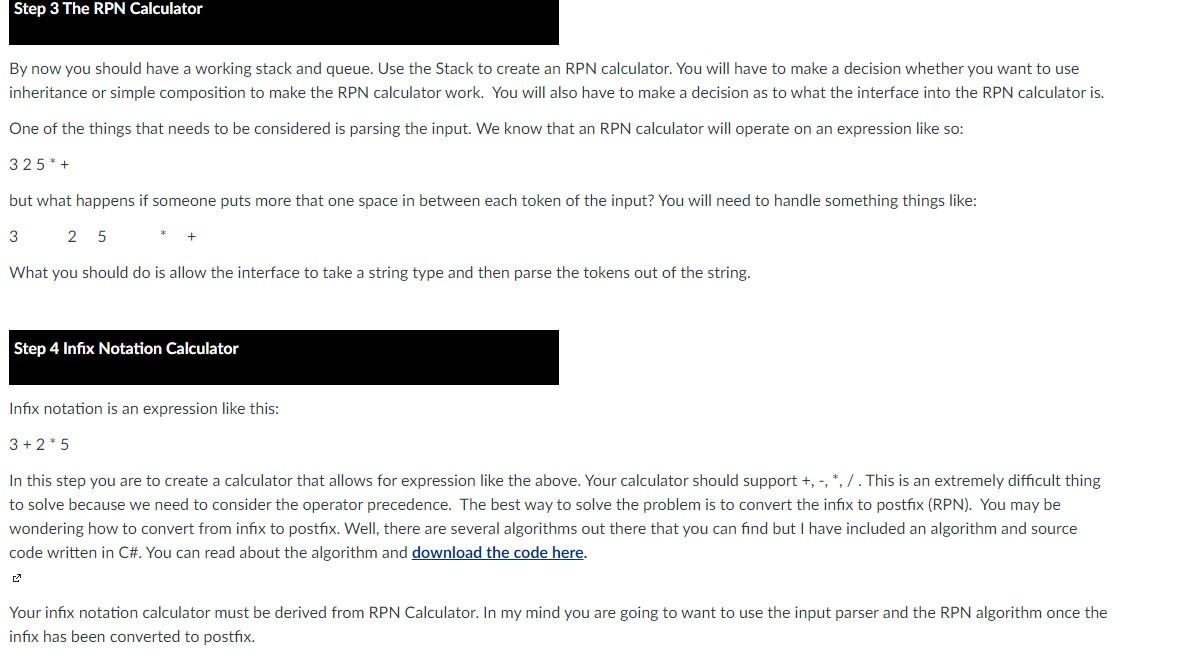Step 3 The Rpn Calculator By Now You Should Have A Working Stack And Queue Use The Stack To Create An Rpn Calculator Y 1