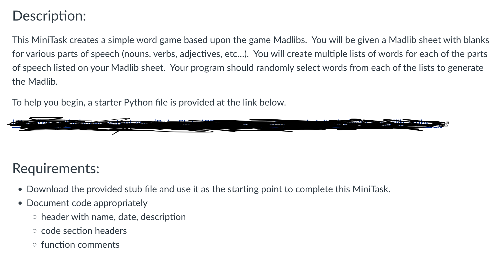 Description This Minitask Creates A Simple Word Game Based Upon The Game Madlibs You Will Be Given A Madlib Sheet With 1