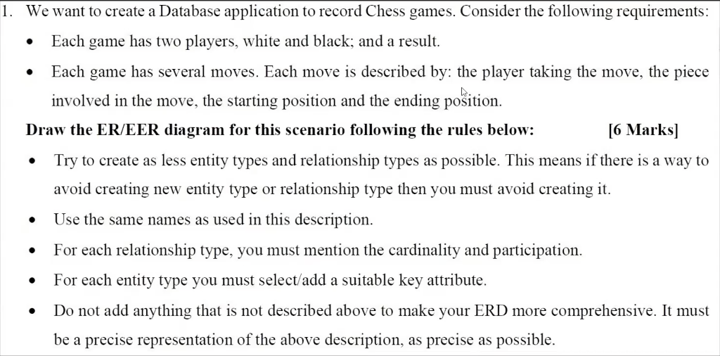 1 We Want To Create A Database Application To Record Chess Games Consider The Following Requirements Each Game Has Tw 1