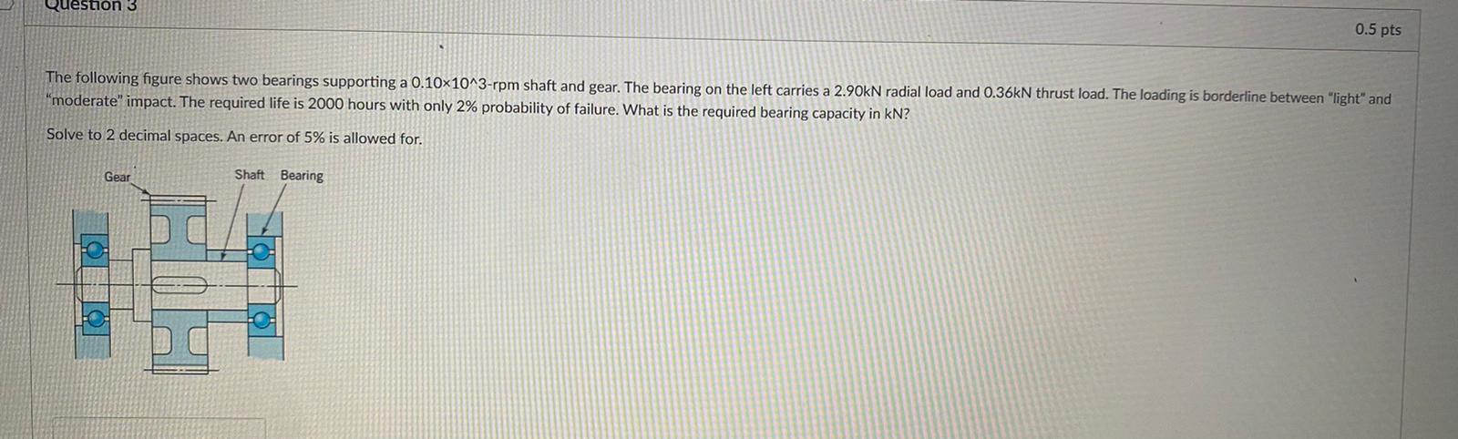 Question 3 0 5 Pts The Following Figure Shows Two Bearings Supporting A 0 10x10 3 Rpm Shaft And Gear The Bearing On The 1
