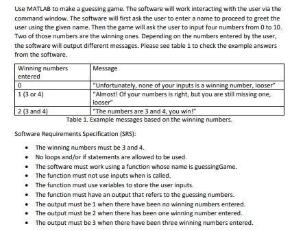 Use Matlab To Make A Guessing Game The Software Will Work Interacting With The User Via The Command Window The Softwar 1