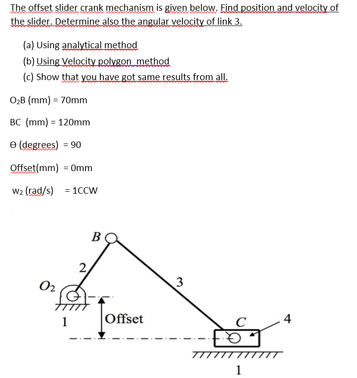 The Offset Slider Crank Mechanism Is Given Below Find Position And Velocity Of The Slider Determine Also The Angular V 1