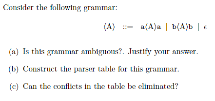 Consider The Following Grammar A A A A B A B A Is This Grammar Ambiguous Justify Your Answer B Constru 1