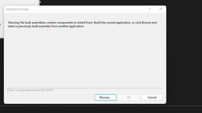 T Inheritance Picker Warning No Built Assemblies Contain Components To Inherit From Build The Current Application Or 1