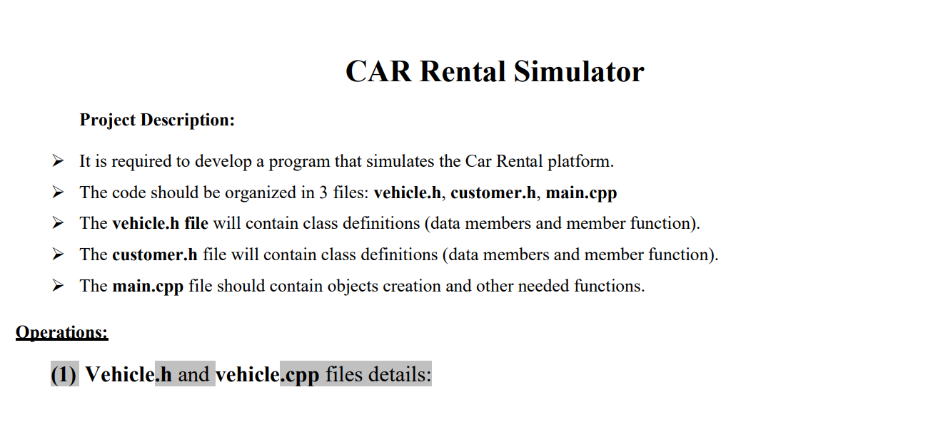 Car Rental Simulator Project Description It Is Required To Develop A Program That Simulates The Car Rental Platform 1