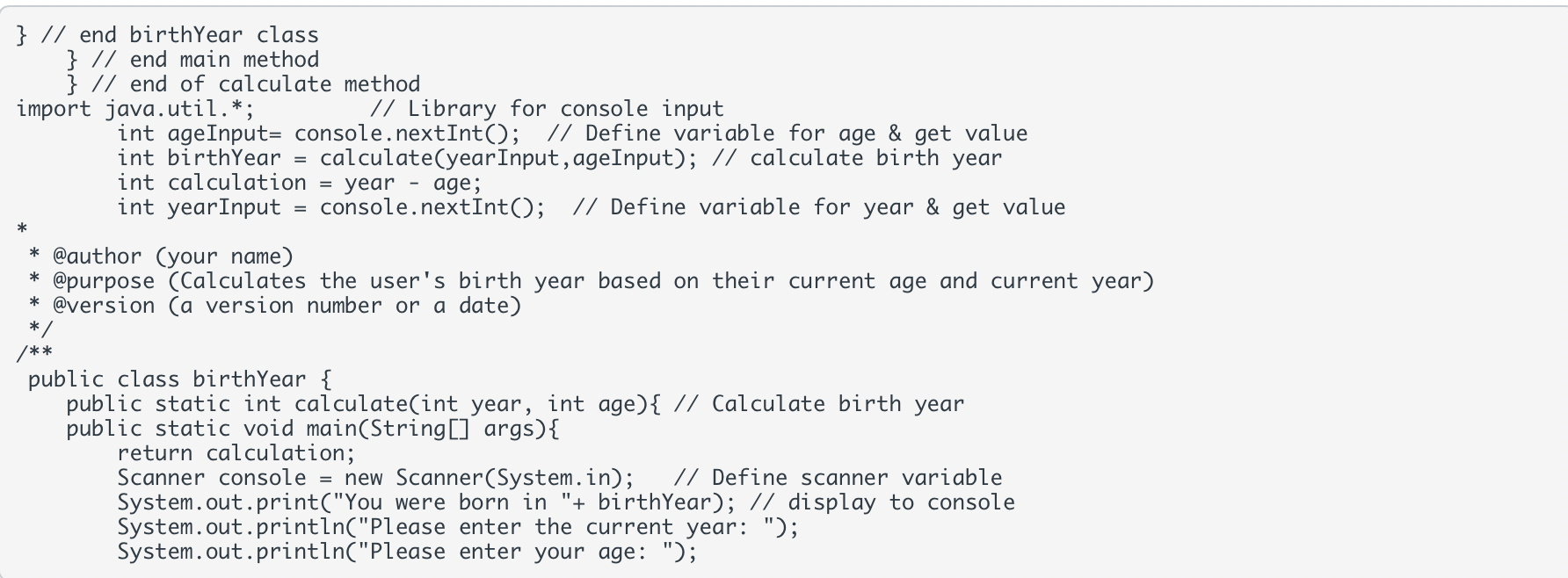 End Birthyear Class End Main Method End Of Calculate Method Import Java Util Int Ageinput Console Nex 1