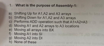 1 What Is The Purpose Of Assembly 1 A Shifting Up For A1 A2 And A3 Arrays B Shifting Down For A1 A2 And A3 Arrays 1