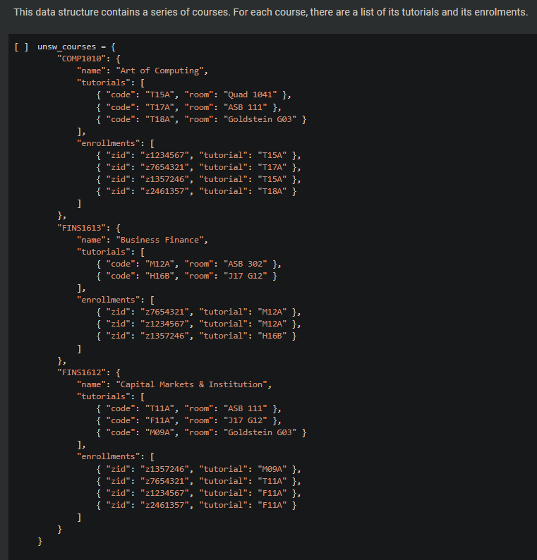 This Data Structure Contains A Series Of Courses For Each Course There Are A List Of Its Tutorials And Its Enrolments 1