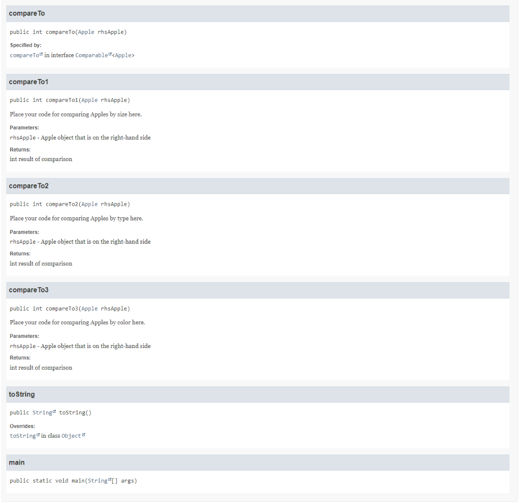 Compare To Public Int Compareto Apple Rhsapple Specified By Compare To In Interface Comparable Apple Compare To1 Publ 1