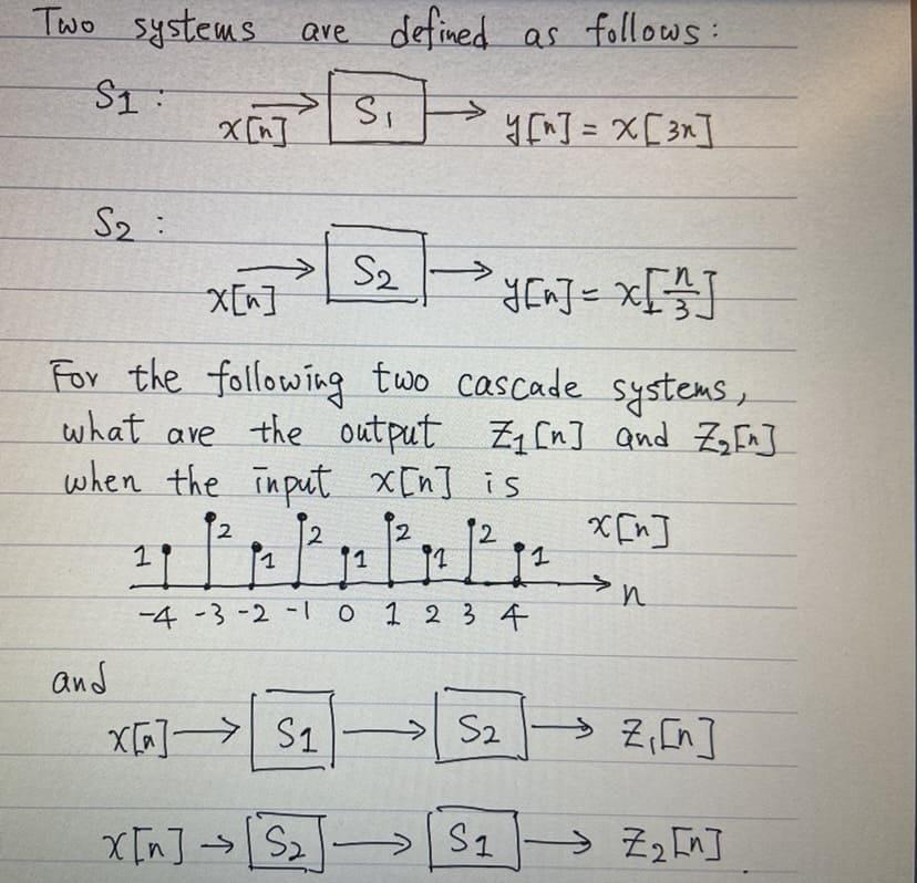 Two Systems Are Defined As Follows S1 Ca S X N S And X N Y N X For The Following Two Cascade Systems W 1