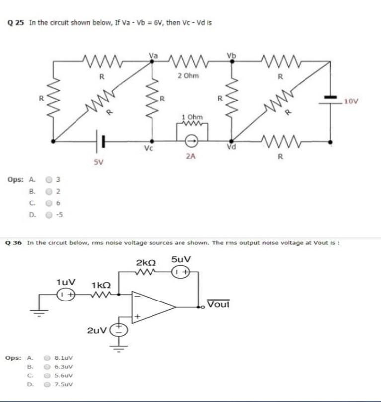 Q 25 In The Circuit Shown Below If Va Vb 6v Then Vc Vd Is Ops A B C D 5 Ops A B C D 1uv 8 1uv 6 3uv W 1