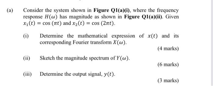 A Consider The System Shown In Figure Q1 A I Where The Frequency Response H W Has Magnitude As Shown In Figure Q1 1