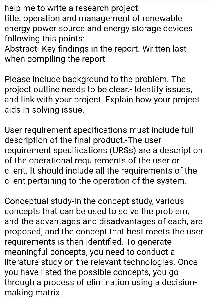 Help Me To Write A Research Project Title Operation And Management Of Renewable Energy Power Source And Energy Storage 1