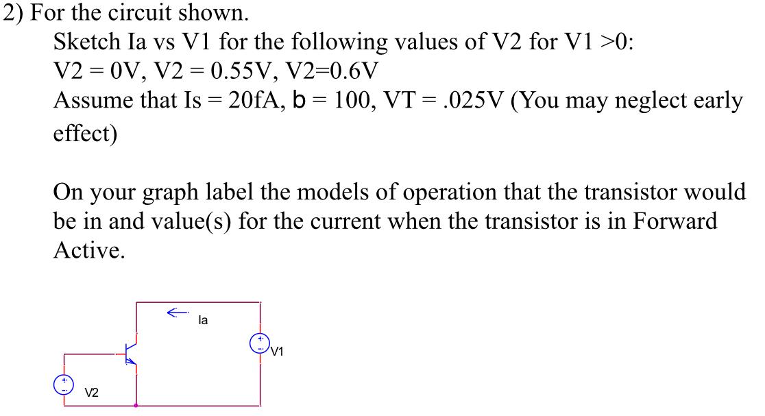 2 For The Circuit Shown Sketch La Vs V1 For The Following Values Of V2 For V1 0 V2 0v V2 0 55v V2 0 6v Assume 1