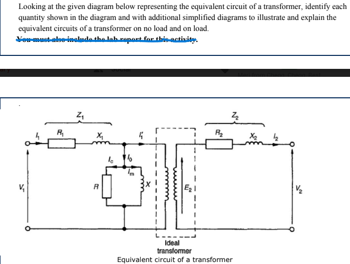 Looking At The Given Diagram Below Representing The Equivalent Circuit Of A Transformer Identify Each Quantity Shown In 1