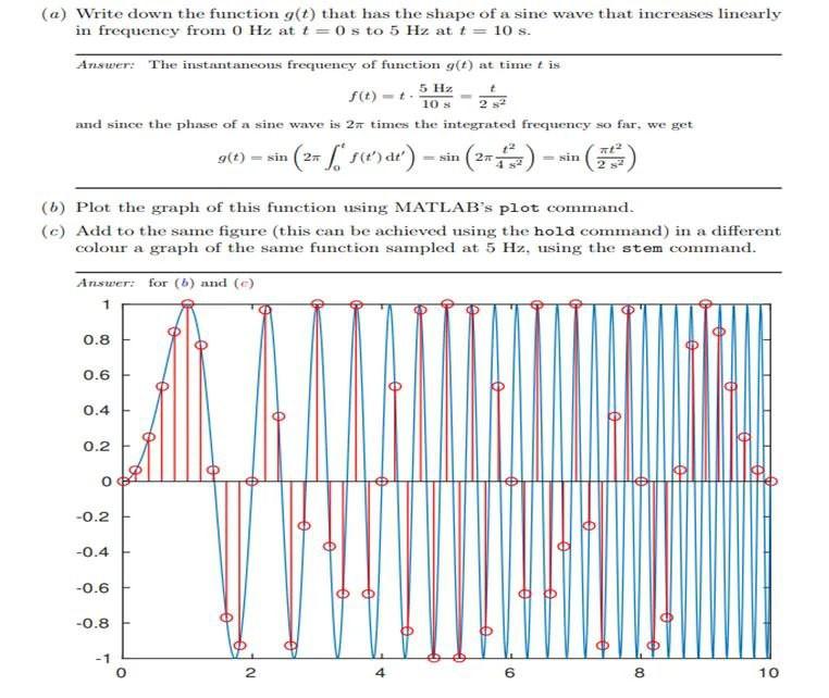 A Write Down The Function G T That Has The Shape Of A Sine Wave That Increases Linearly In Frequency From 0 Hz At T 0 1