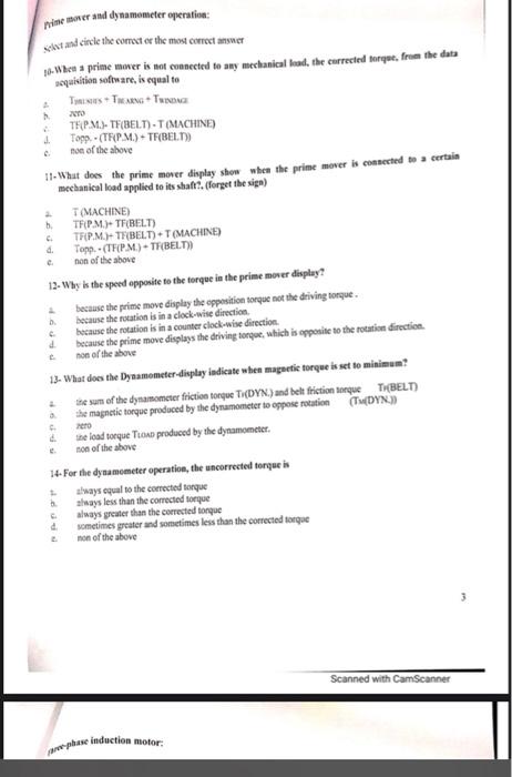 Prime Mover And Dynamometer Operation Select And Circle The Correct Or The Most Correct Answer 1 When A Prime Mover Is 1