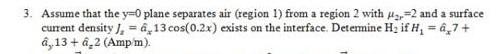 3 Assume That The Y 0 Plane Separates Air Region 1 From A Region 2 With 2 2 And A Surface Current Density J 6 13 C 1