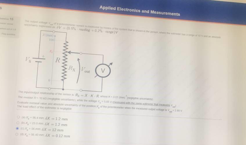 15 The Output Voltage V Of A Potentiometer Sensor Measured By Means Of The System That W Shown In The Picture Where The 1