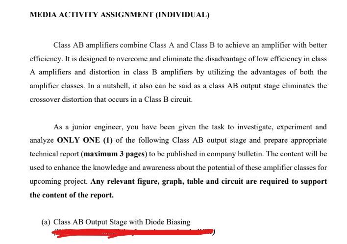 Media Activity Assignment Individual Class Ab Amplifiers Combine Class A And Class B To Achieve An Amplifier With Bett 1