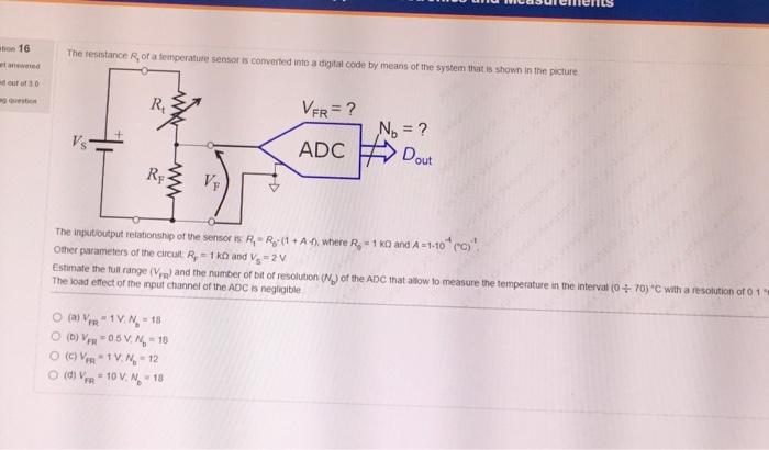 Ation 16 Answered Out Of 30 The Resistance R Of A Temperature Sensor Is Converted Into A Digital Code By Means Of The S 1