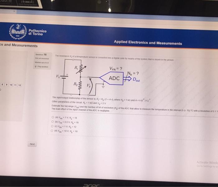 Politecnico Di Torino Cs And Measurements 10 11 12 Get 16 Det Ma Next F D 30 The Restance R Of A Temperature Sensor Is 1