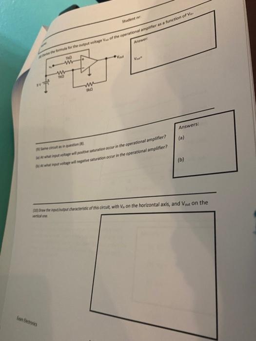 Student Or The Fou For The Output Voltage V Of The Operational Amplifier As A Function Of V Tro No Fonetics Www M O Val 1