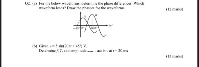 Q2 A For The Below Waveforms Determine The Phase Differences Which Waveform Leads Draw The Phasors For The Wavefor 1