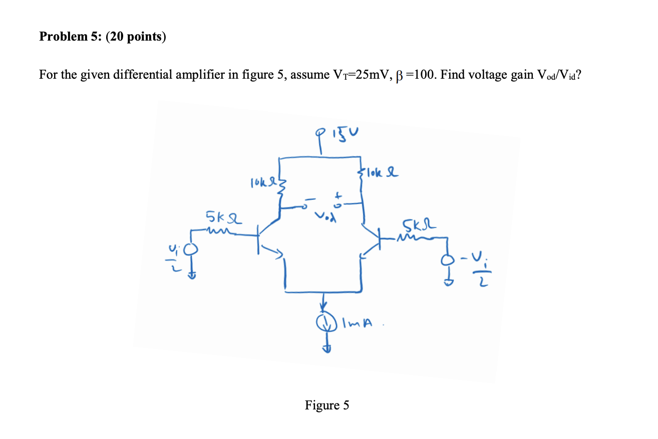 Problem 5 20 Points For The Given Differential Amplifier In Figure 5 Assume Vr 25mv Ss 100 Find Voltage Gain Vod V 1