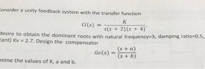 Consider A Unity Feedback System With The Transfer Function K S S 2 S 4 Desire To Obtain The Dominant Roots With N 1
