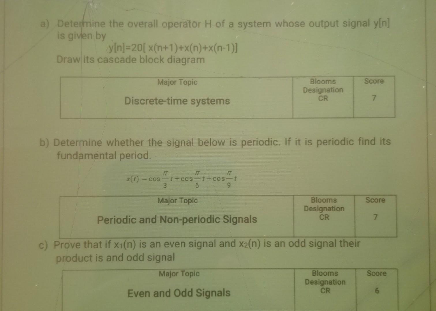 A Determine The Overall Operator H Of A System Whose Output Signal Y N Is Given By Y N 20 X N 1 X N X N 1 Draw I 1