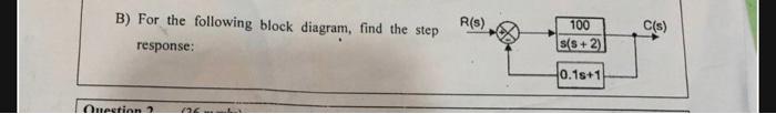 B For The Following Block Diagram Find The Step Response Question R S 100 S S 2 0 1s 1 C S 1