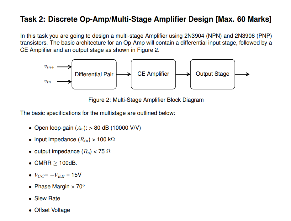 Task 2 Discrete Op Amp Multi Stage Amplifier Design Max 60 Marks In This Task You Are Going To Design A Multi Stage 1